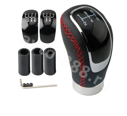 Ручка КПП с Написание цифр+кожа, чёрная+шов красный