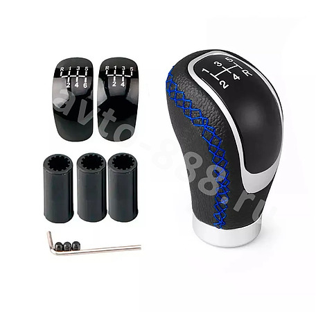 Ручка КПП с Написание цифр+кожа, чёрная+шов синий