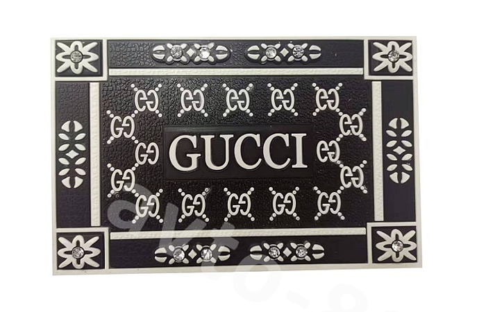 Коврик на панель противоскатный Gucci чёрно-белый, стразы G-4 (упаковка 10 шт)