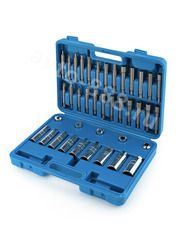 Набор головок и вставок для разбора стоек амортизаторов в кейсе с проходной трещоткой, 39 предметов фото 1