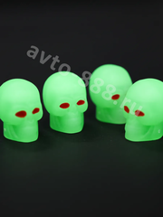 Колпачок ниппеля универсальный 4шт. светящийся череп зелёный фото 7