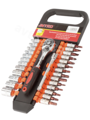 Набор торцевых головок 1/4" с трещоткой 28 предметов фото 1