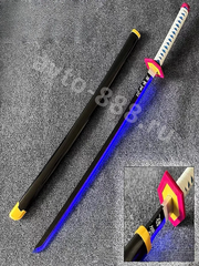 Катана Гию Томиока, Клинок рассекающий демонов-ZhangShen yiyong刀 白线蓝底手柄 黑壳 黑色刀身 фото 2