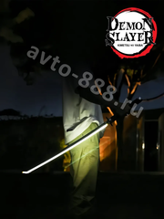 Катана Гию Томиока, Клинок рассекающий демонов-ZhangShen yiyong刀 白线蓝底手柄 黑壳 黑色刀身 фото 6