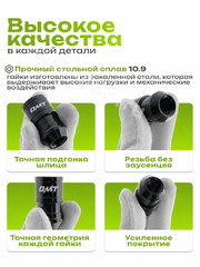 Секретки гайки FN36 (20 шт+2 ключ, высота 36 мм) чёрный OMT 12×1,5 фото 5