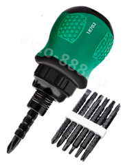 Реверсивная отвертка с битами 6 шт короткая фото 1