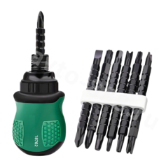 Реверсивная отвертка с битами 6 шт короткая фото 2