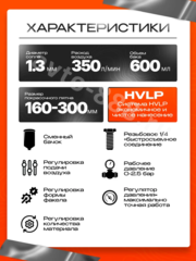 Краскопульт пневматический WJS3700 с верхним бачком 600мл фото 6