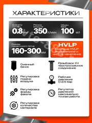 MINI827 Краскопульт пневматический с верхним бачком 100мл фото 6