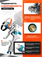 Краскопульт пневматический M300G с верхним бачком 600мл фото 3