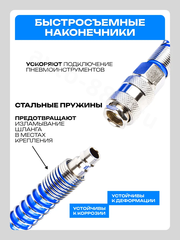 Шланг пневматический с быстросъемом полиуретановый армированный (10х16мм*3мм) 5м фото 3